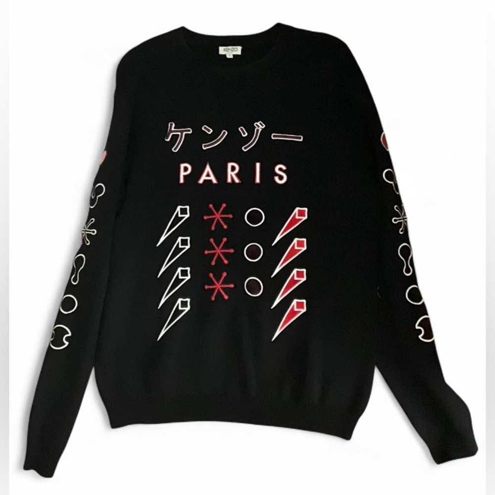 Kenzo Black & Red Embroidered Crewneck Sweatshirt Men’s Medium |Designer Graphic